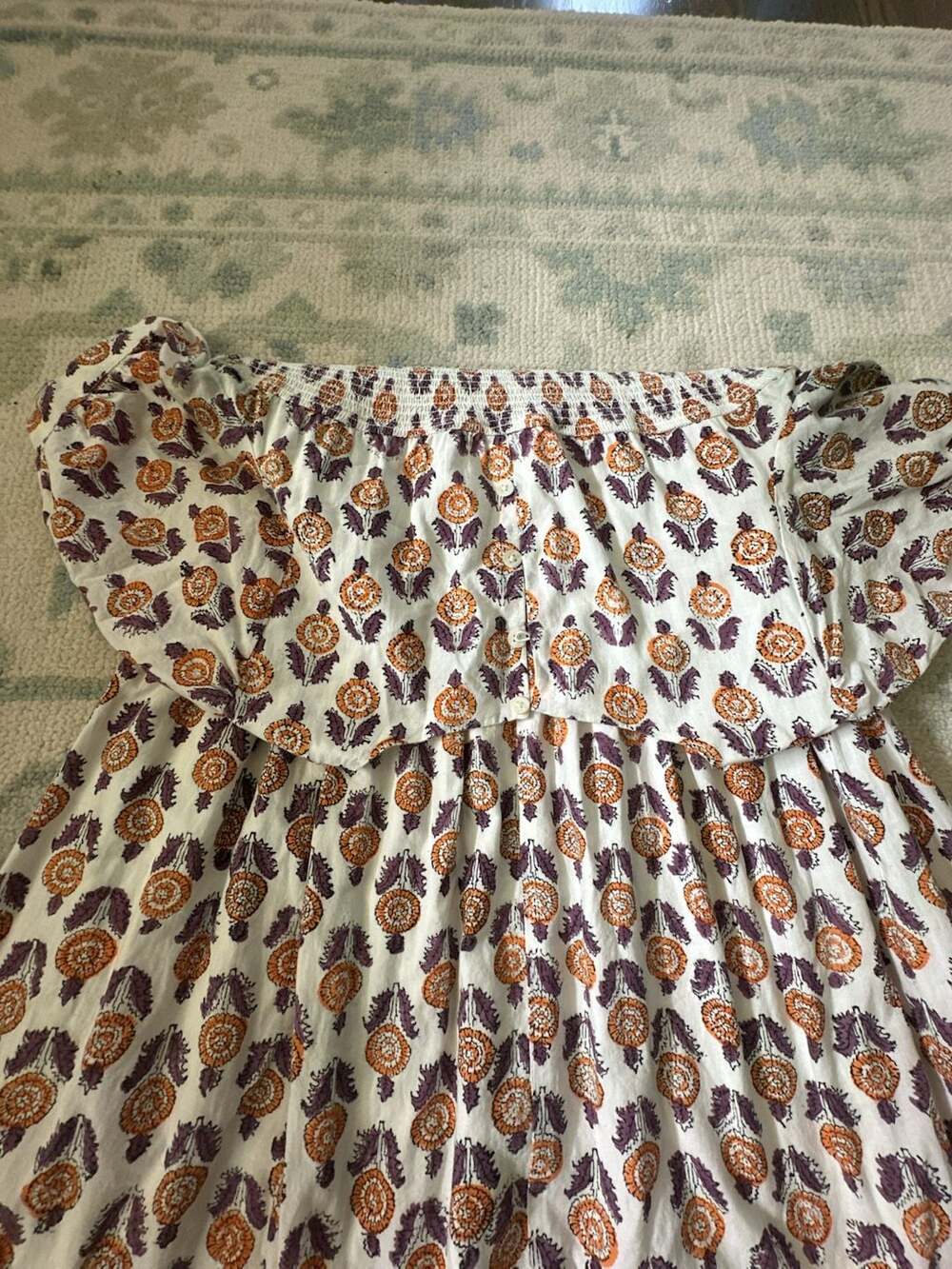 S - THML Floral Print Smocked Puff Sleeve Midi Dress - Picture 4 of 6